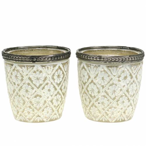 Floristik24 Luz do vento camponês prata floral Ø7.5cm H7.5cm 2pcs