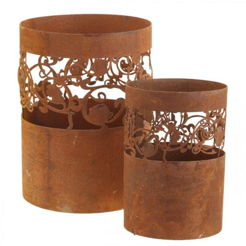 Lanterna castiçal em metal pátina Ø10/14,5cm conjunto de 2
