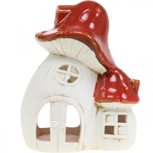 Lanterna, casa em cogumelo, suporte para tealight, decoração de outono, cerâmica H15cm 2pcs