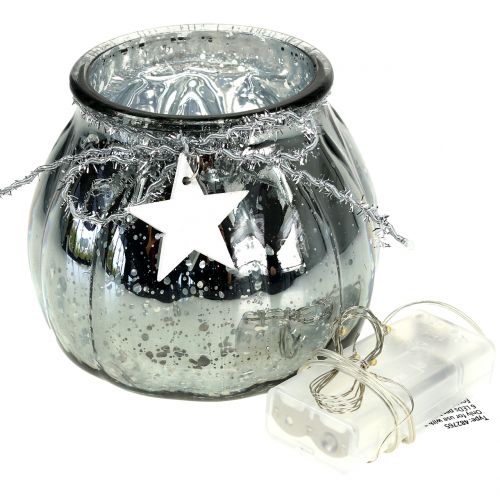 Floristik24 Lanterna de prata com luz LED Ø11cm Alt.10cm
