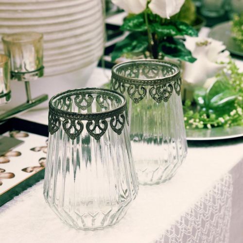 Floristik24 Lanterna vintage, vela vidro com decoração em metal Ø11,5cm Alt15cm