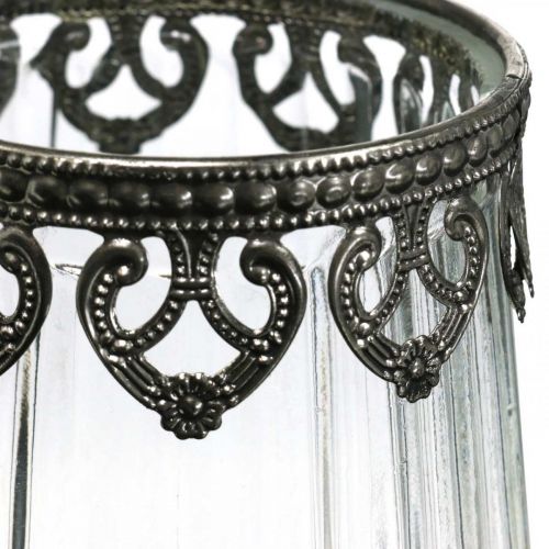 Floristik24 Lanterna vintage, vela vidro com decoração em metal Ø11,5cm Alt15cm
