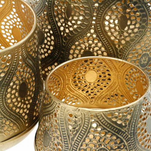 Floristik24 Conjunto de lanterna oriental, lanterna de metal, decoração de vela dourada, rústico Ø25/19/14cm H23,5/17/12,5cm