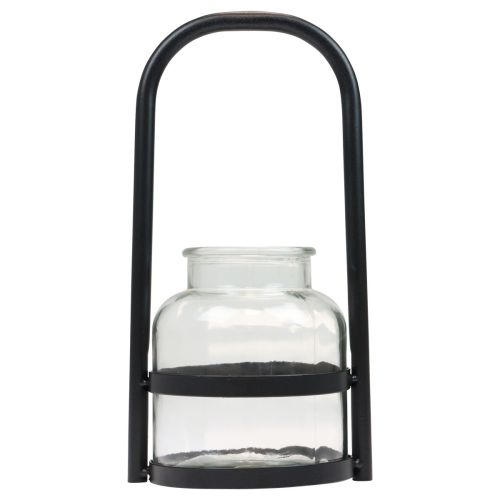 Lanterna metal vidro decoração preto cabo transparente Ø14,5cm