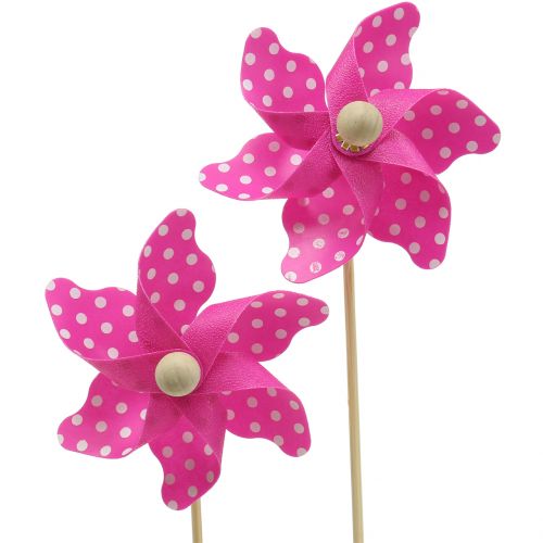 Floristik24 Moinho de vento decorativo com bolinhas rosa Ø8cm 12p