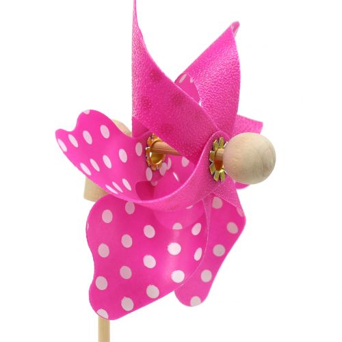 Floristik24 Moinho de vento decorativo com bolinhas rosa Ø8cm 12p