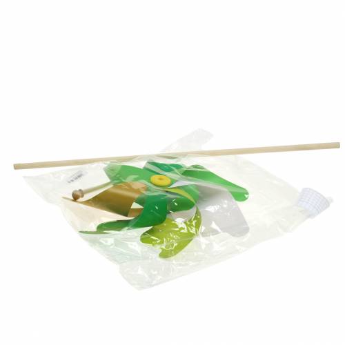 Floristik24 Moinho de vento chique no stick verde ouro branco Ø30cm