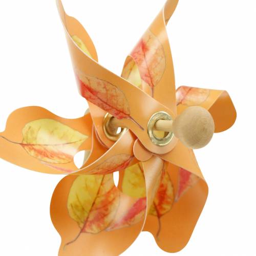 Floristik24 Moinhos de vento decorativos com motivos de folhas de outono laranja / branco / verde L27.5 Ø22cm 12 unidades