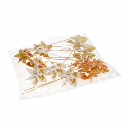 Floristik24 Moinhos de vento decorativos com motivos de folhas de outono laranja / branco / verde L27.5 Ø22cm 12 unidades