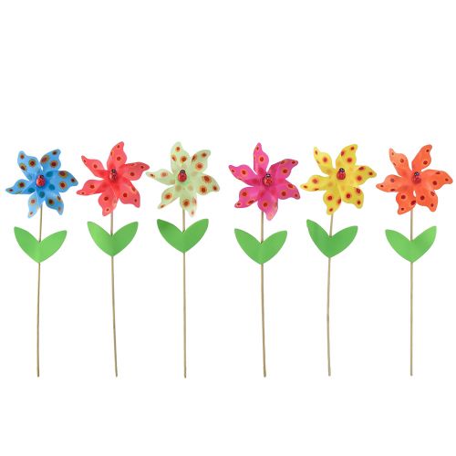 Itens Joaninha cata-vento em moinho de flores Ø8,5cm Alt.28cm 6 unidades