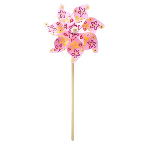 Floristik24 Cata-vento em bastão decoração de moinho de vento rosa amarelo Ø30,5cm 74cm