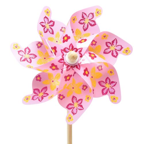 Floristik24 Cata-vento em bastão decoração de moinho de vento rosa amarelo Ø30,5cm 74cm