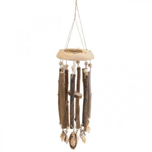 Floristik24 Carrilhão de vento madeira, conchas decoração marítima natureza Ø14cm A40cm
