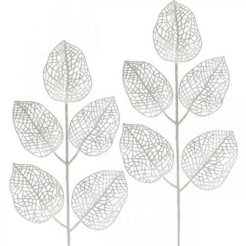 Itens Decoração de inverno, folhas decorativas, galho artificial glitter branco L36cm 10p