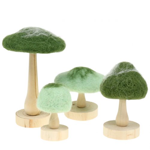 Floristik24 Madeira decorativa cogumelo / feltro verde 8cm - 15cm 4pcs