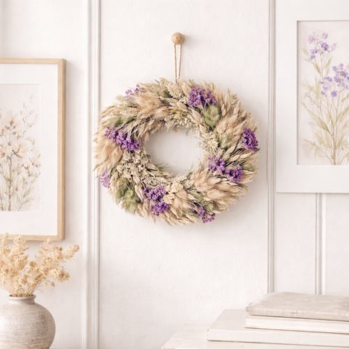 Itens Coroa de flores secas para primavera e verão, para mesa e porta de entrada, para ocasiões especiais com detalhes coloridos, 26 cm