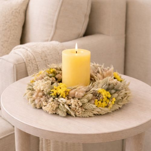 Itens Coroa de flores secas, decoração natural para mesa, sala de estar e corredor, 25 cm