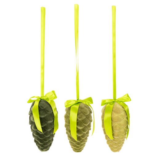 Pinhas decorativas para pendurar, pinhas flocadas com fita e laço, 18 cm, 3 peças | Floristik24.pt