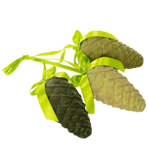 Pinhas decorativas para pendurar, pinhas flocadas com fita e laço, 18 cm, 3 peças | Floristik24.pt