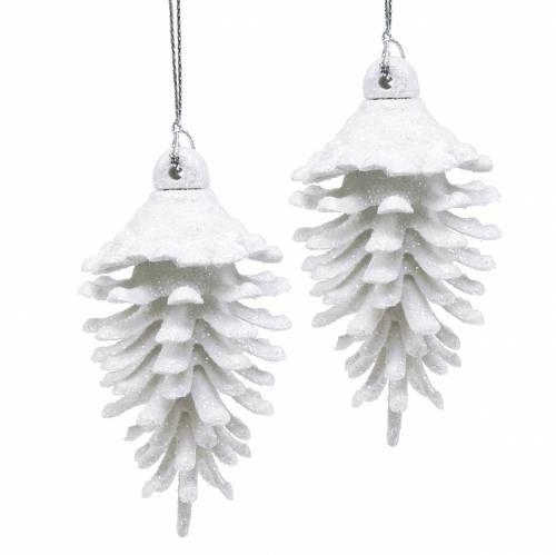 Floristik24 Enfeites para árvore de natal cones glitter branco 9cm x 4,5cm 6 unidades