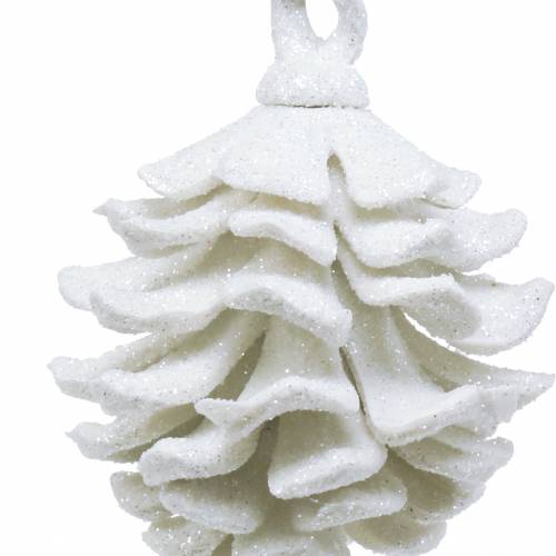 Itens Cones de decoração para árvores de Natal purpurina branca 9 cm 6 unidades