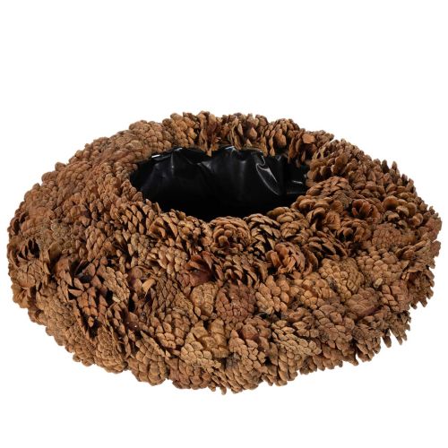Vaso redondo de pinha para plantas, 38 cm; vaso redondo de pinha, marrom natural, feito de pinhas, 38 cm x 14 cm