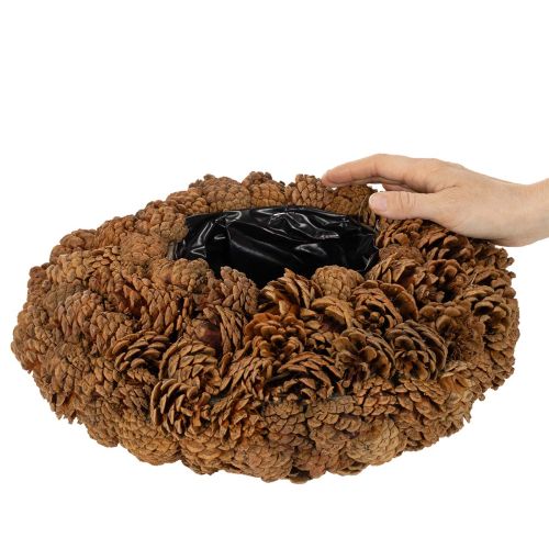Vaso redondo de pinha para plantas, 38 cm; vaso redondo de pinha, marrom natural, feito de pinhas, 38 cm x 14 cm | Floristik24.pt