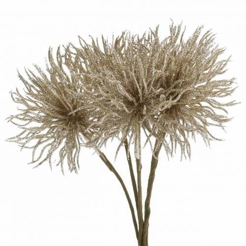 Ramo de clematis artificial champanhe com glitter 32cm 5pcs