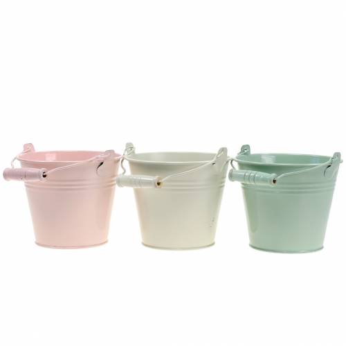 Floristik24 Variedade de balde de zinco em cores pastel Ø14cm Alt.12cm 6 unidades