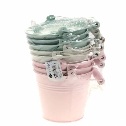 Floristik24 Variedade de balde de zinco em cores pastel Ø14cm Alt.12cm 6 unidades
