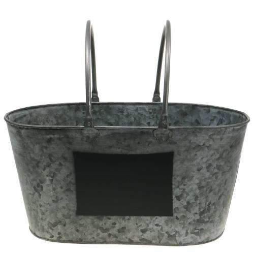 Floristik24 Plantador de cuba de zinco com alças Oval Cinza H20cm
