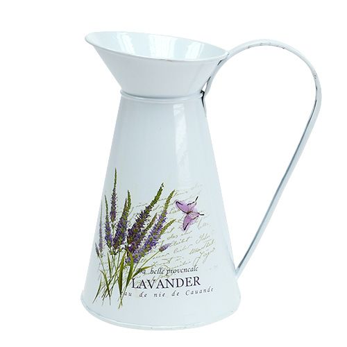 Floristik24 Jarro de zinco com motivo lavanda branco H 22cm 1p