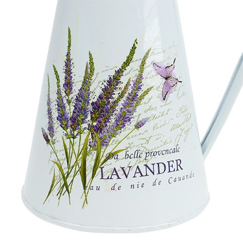Floristik24 Jarro de zinco com motivo lavanda branco H 22cm 1p