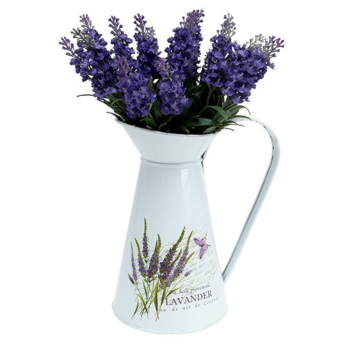 Floristik24 Jarro de zinco com motivo lavanda branco H 22cm 1p