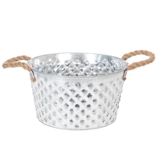Tigela de zinco, tigela decorativa, metal com alça de corda, Ø22cm A12cm | Floristik24.pt