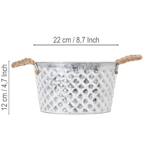 Tigela de zinco, tigela decorativa, metal com alça de corda, Ø22cm A12cm | Floristik24.pt