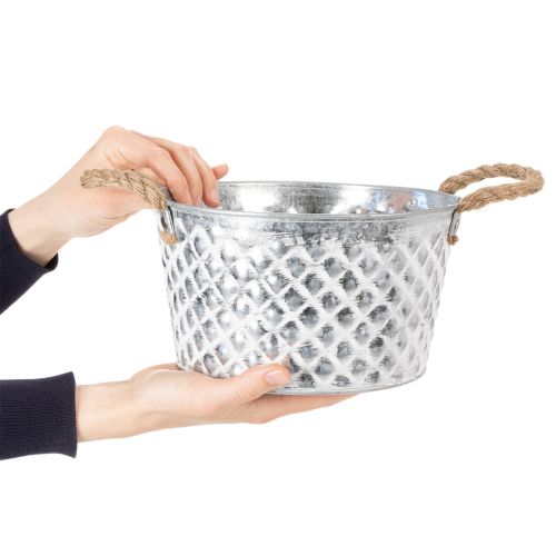 Tigela de zinco, tigela decorativa, metal com alça de corda, Ø22cm A12cm | Floristik24.pt