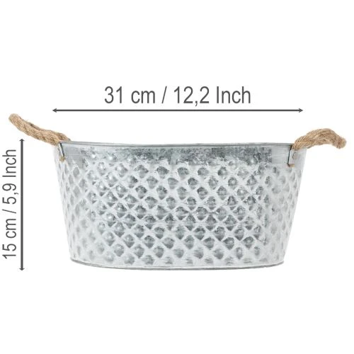 Tigela oval grande de zinco, 31 cm x 20 cm, 15 cm de altura. | Floristik24.pt