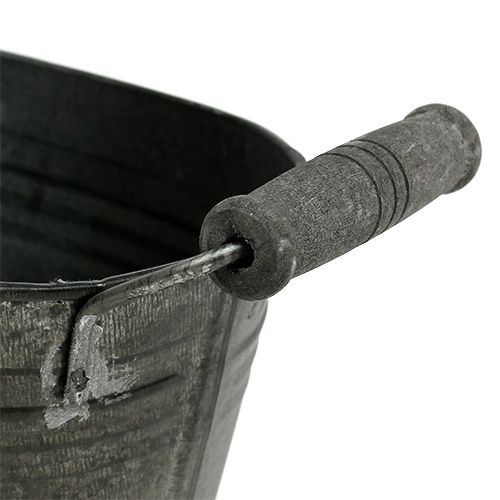 Floristik24 Tigela de zinco oval antigo com cabos de madeira 18cm x 10cm
