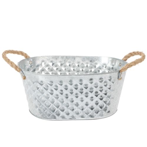 Tigela oval de zinco com alças de corda, 27 cm x 17,5 cm, 12 cm de altura. comprar | Floristik24.pt