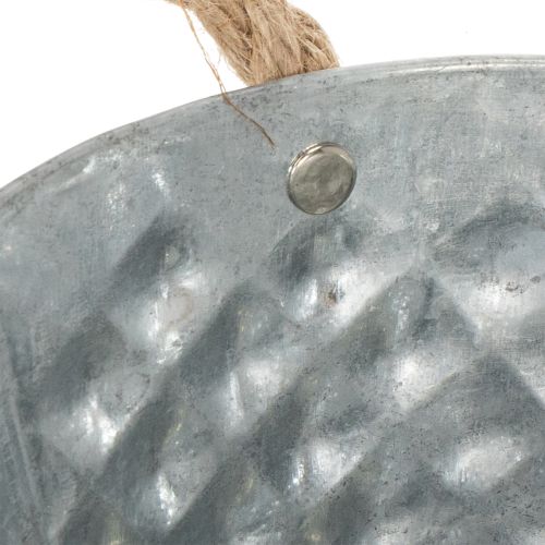 Tigela oval de zinco com alças de corda, 27 cm x 17,5 cm, 12 cm de altura. | Floristik24.pt