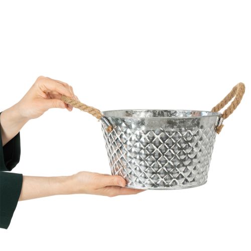 Tigela redonda de zinco com alças de corda Ø25cm A14cm | Floristik24.pt