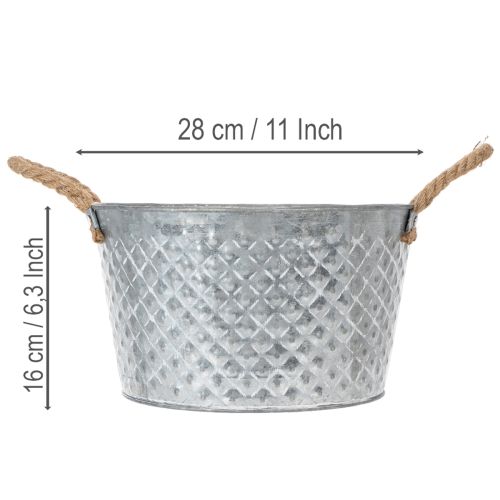 Tigela redonda de zinco com alças de corda Ø28cm A16cm | Floristik24.pt