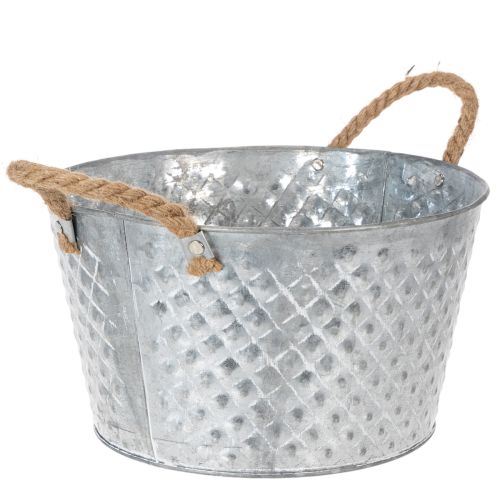 Tigela redonda de zinco com alças de corda Ø28cm A16cm | Floristik24.pt