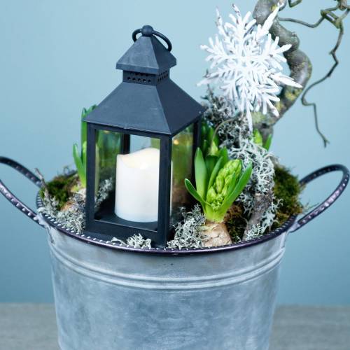 Floristik24 Tigela de zinco com alças cinza, marrom e branco lavado Ø31cm Alt.21cm