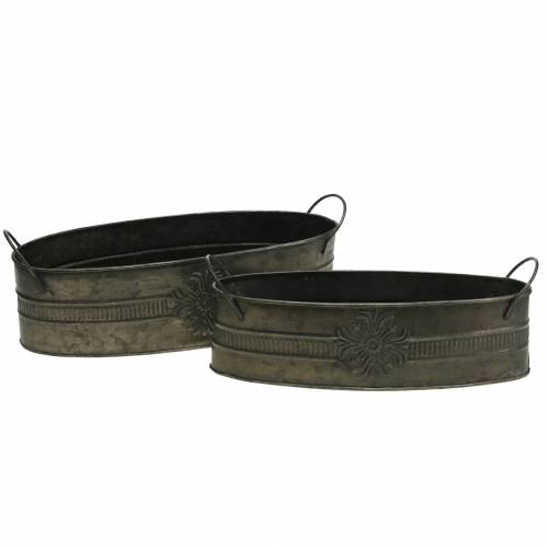 Floristik24 Tigela decorativa de zinco oval antigo 33,5 cm / 29,5 cm 2 unidades