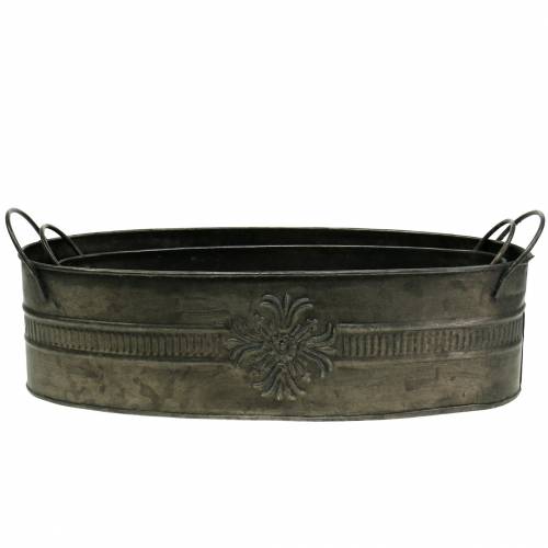 Floristik24 Tigela decorativa de zinco oval antigo 33,5 cm / 29,5 cm 2 unidades