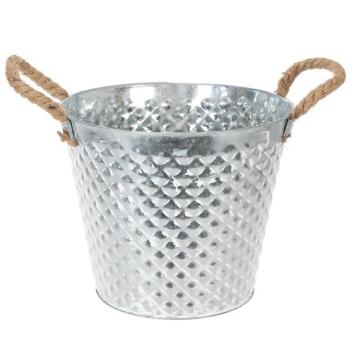 Panela de zinco em formato de diamante, com alças de corda, pintada de branco, Ø24,5cm A21cm comprar | Floristik24.pt