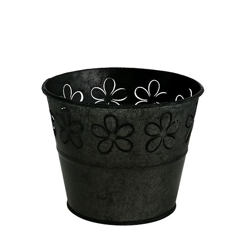 Floristik24 Pote de zinco preto com flores Ø10cm Alt.8cm