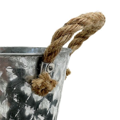 Floristik24 Pote de zinco com alças de corda Ø12cm Alt.10cm